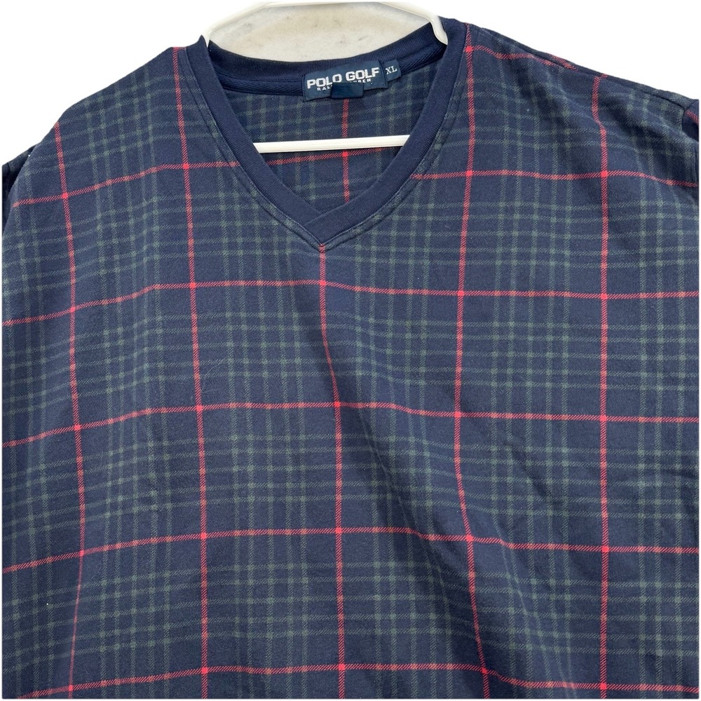 Vintage Polo Golf Ralph Lauren Plaid LS Knit Pullover Men's XL Preppy Academia